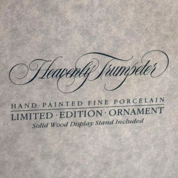 Heavenly Trumpeter Hand-Painted Porcelain Limited Ed Ornament Wood Display Stand - Picture 2 of 6